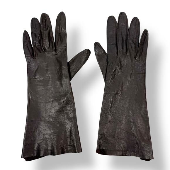 ❌SOLD❌1950's French designer black brown kid goat skin leather long gloves - Picture 13 of 14